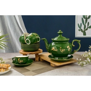 Bộ ấm trà xanh ngọc PHÚC LỘC THỌ vẽ vàng 24k