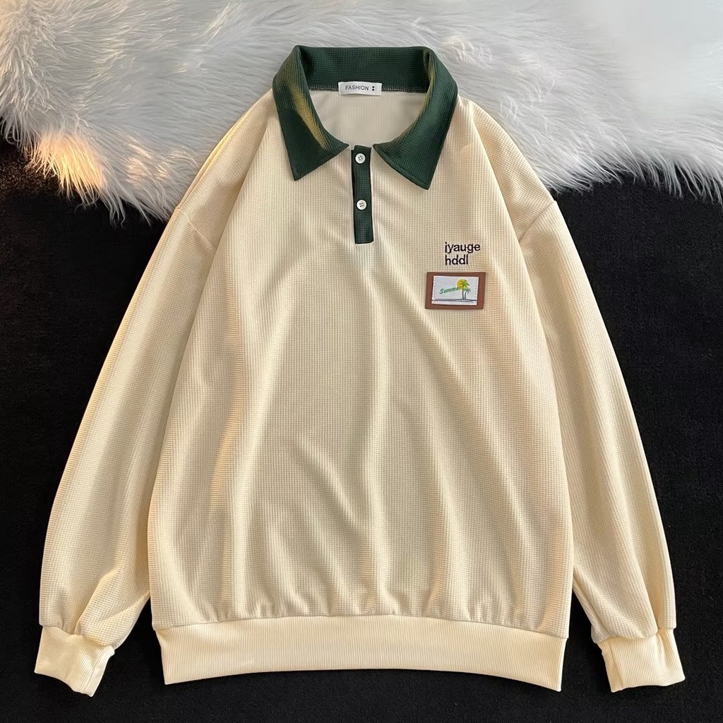 Áo Sweater POLO Dáng Rộng Dài Tay Phong Cách Nhật Bản Thời Trang Mùa Thu Dành Cho Nam
