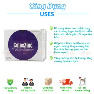 Kẽm cho bé Coloszinc Kẽm Zinc gluconate Bổ sung kẽm cho bé biếng ăn Zinc 50mg Zin c Vitamin kẽm cho bé Hộp 20 gói