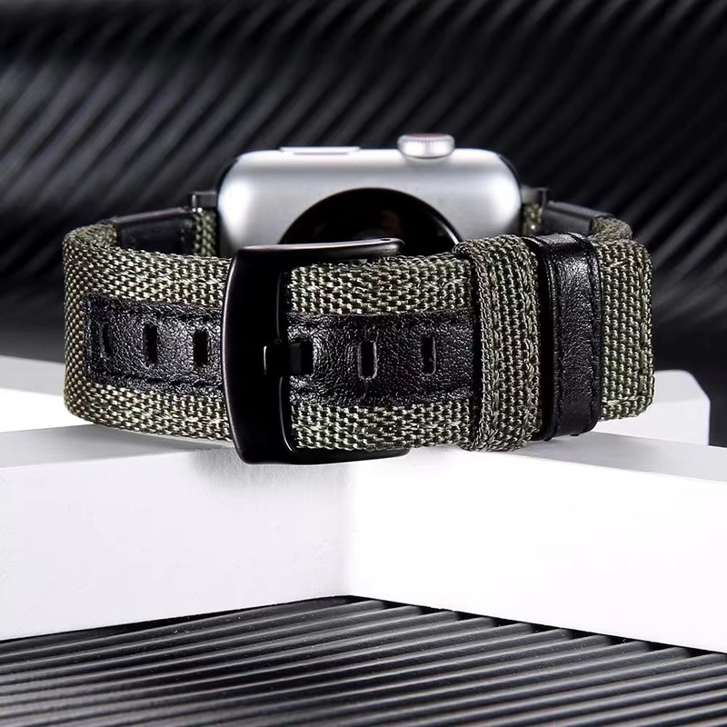 Dây Đeo Nylon Màu Đen Kiểu Dáng Đơn Giản Thời Trang Cho Đồng Hồ Apple 44mm 40mm 45mm 41mm 42mm 38mm