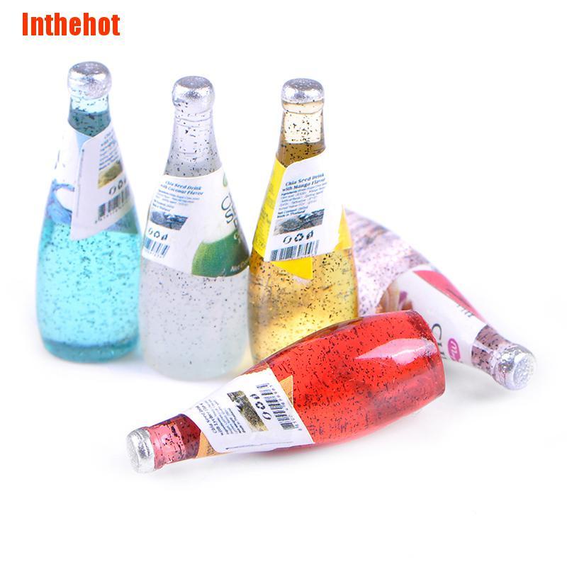Set 5 mô hình chai nước mini tỉ lệ 1:12 trang trí nhà búp bê