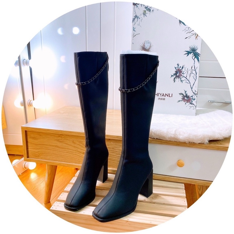 Boot đùi da lỳ viền xích siêu hot