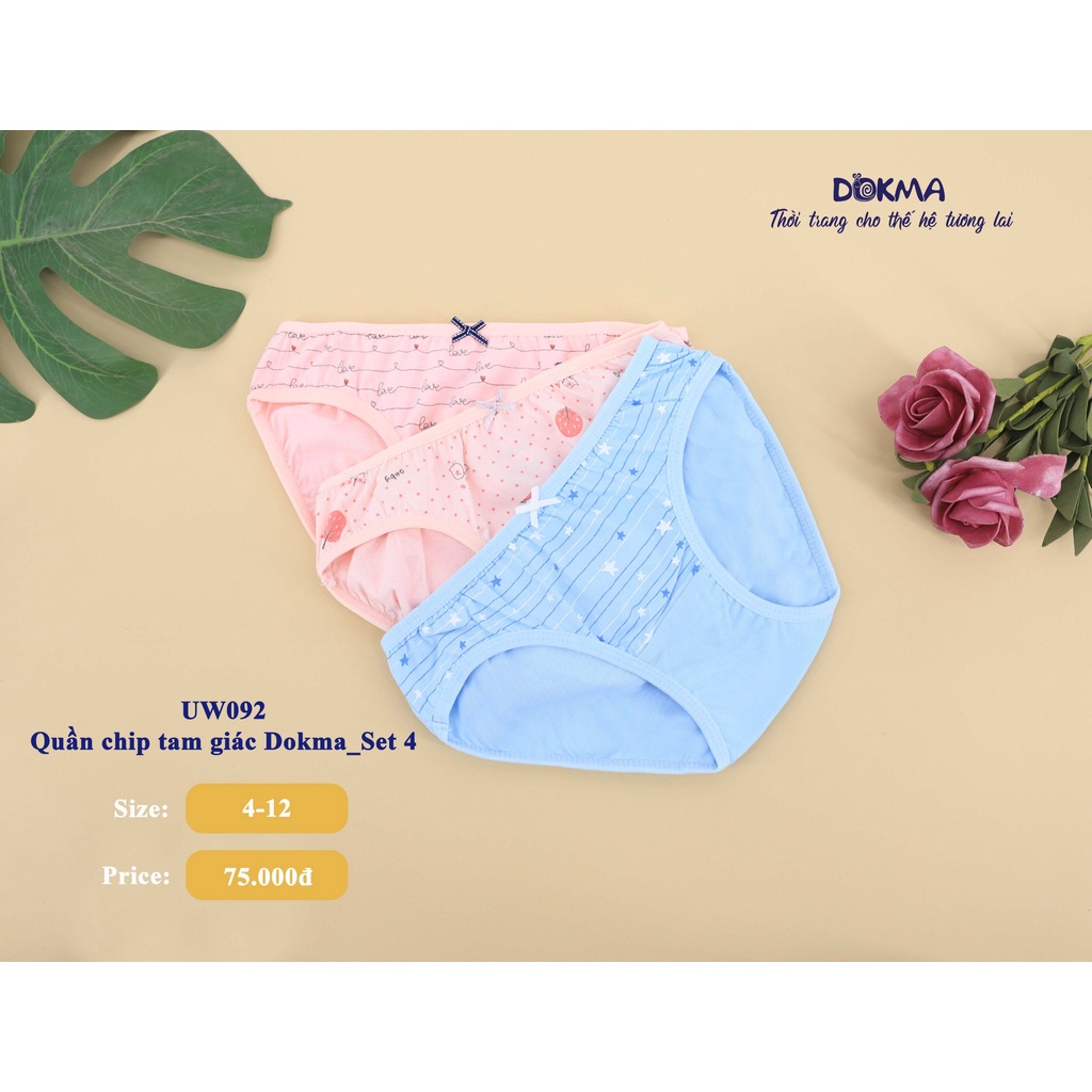 UW092 Set 3 quần chip tam giác viền Dokma cho bé gái (2-12T)