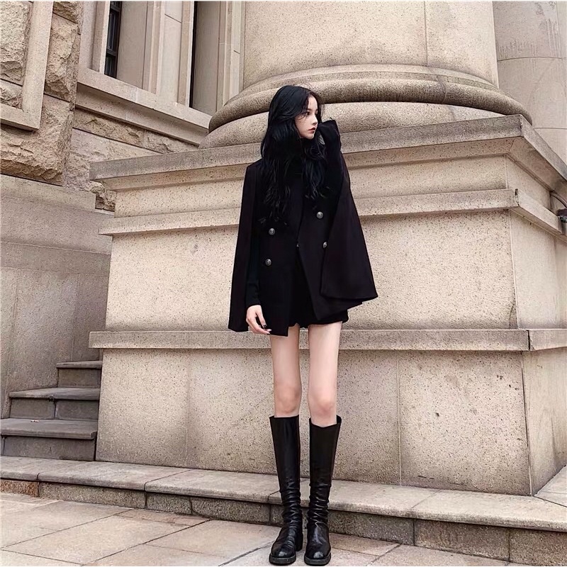 Áo khoác dạ cape cho nữ đính khuy sang chảnh hàng cao cấp