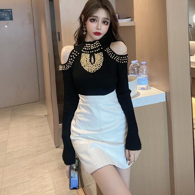Bộ Áo Hở Vai + Chân Váy Lưng Cao Đính Hạt Thời Trang Cho Nữ