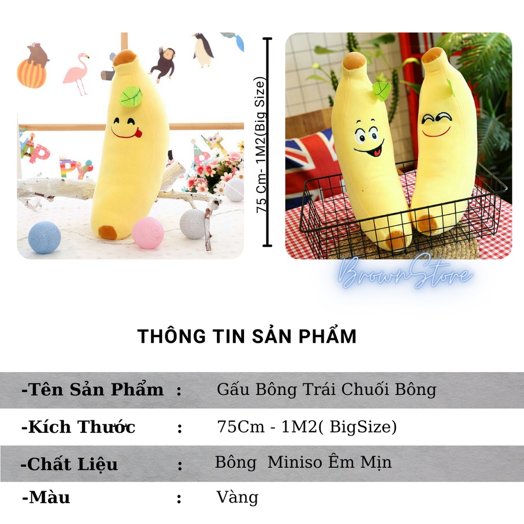 Gối ôm chuối dài size 1M2 êm mịn dễ thương nhồi bông cao cấp ZinZon