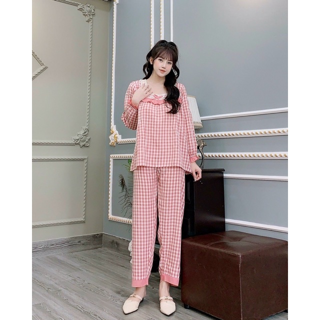 Bộ bầu và sau sinh thu đông ren bèo xinh dài tay chất nhún đũi đẹp kèm ảnh cận chất