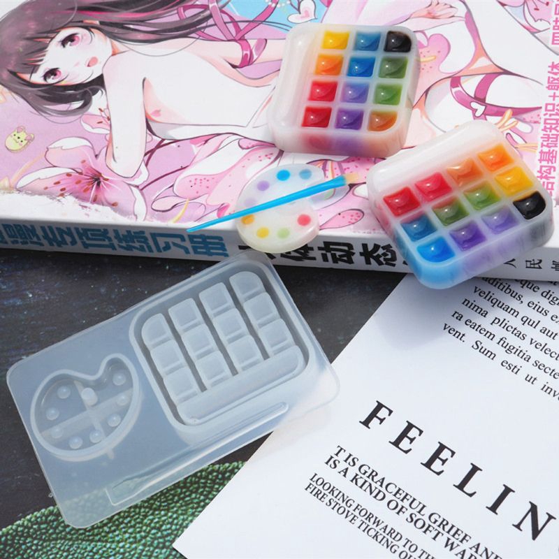 Khuôn đúc nhựa epoxy resin hình bảng màu / cọ vẽ / bảng pha màu dùng làm móc khóa / mặt dây chuyền