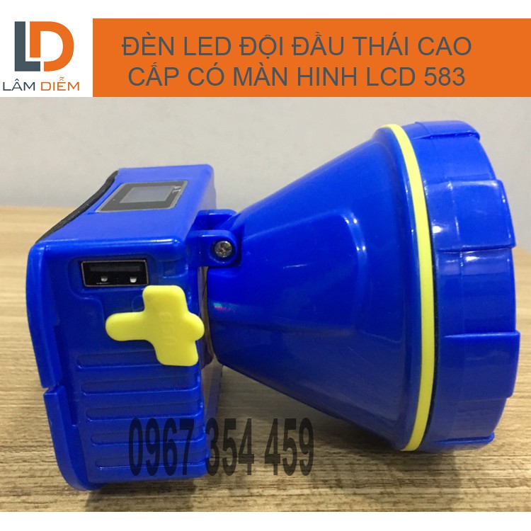 Đèn led đội đầu pin sạc USB siêu bền có màn hình LCD 583 Thái