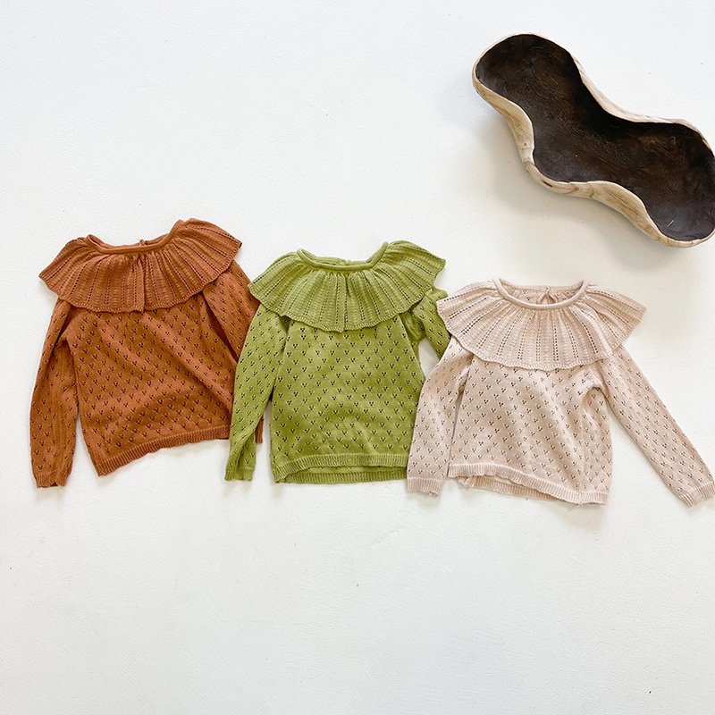 Áo Sweater Cotton Nguyên Chất Cổ Lá Sen Cỡ Lớn Phong Cách Xuân Thu Mới Cho Bé