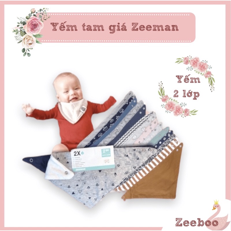 Yếm tam giác 2 lớp xuất dư hiệu zeeman cho bé từ sơ sinh đến 3 tuổi, Chất cotton dày ấm, thấm hút tốt, mix đồ cực xinh