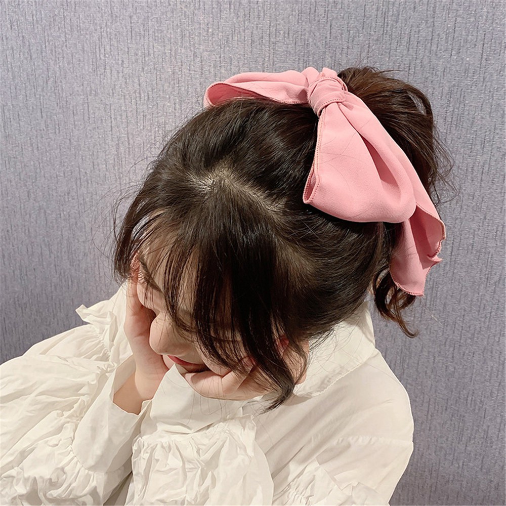 Dây buộc tóc kiểu nơ bản lớn màu trơn hợp thời trang