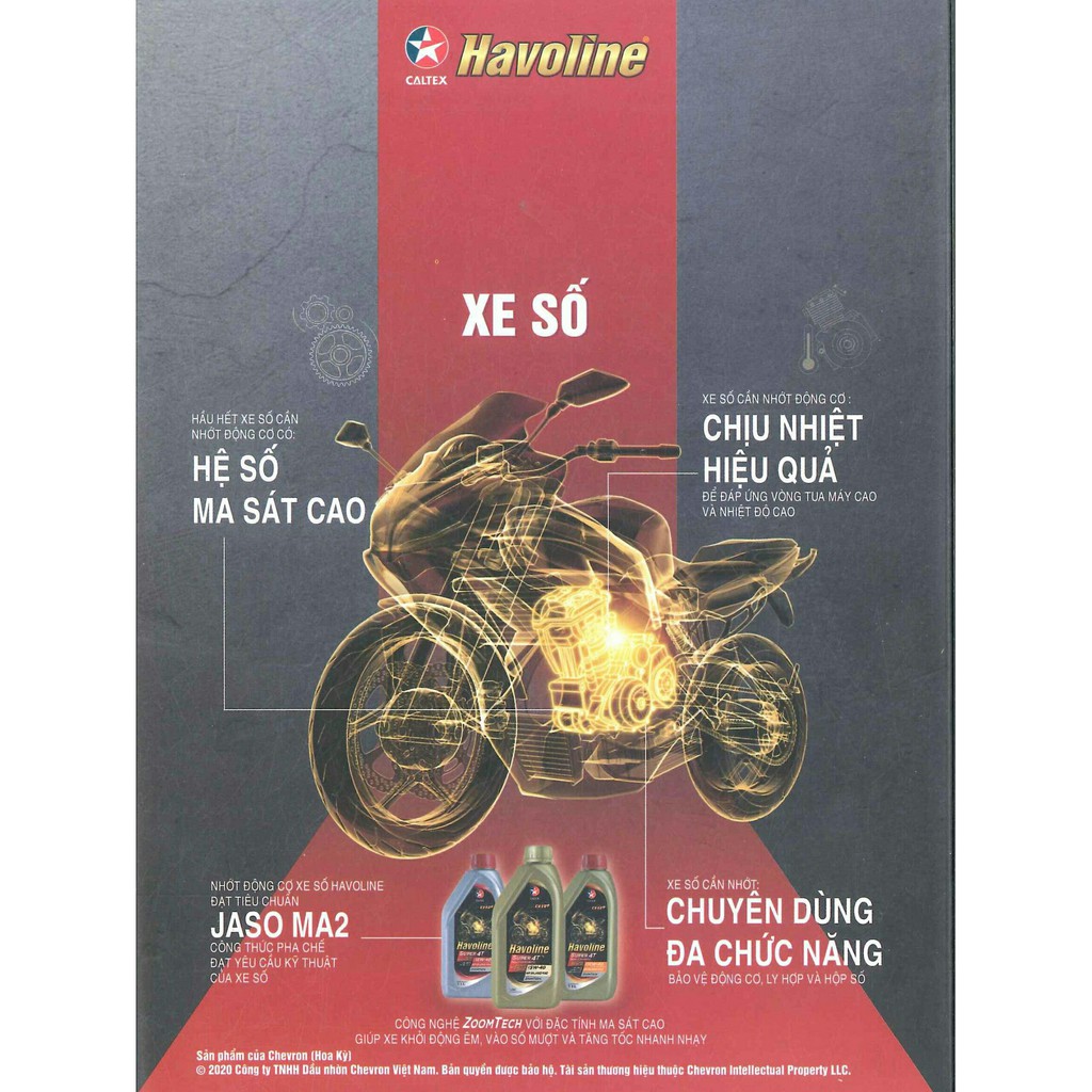 Nhớt bán tổng hợp xe số Caltex Havoline Super4T Semi Synthetic 10w40