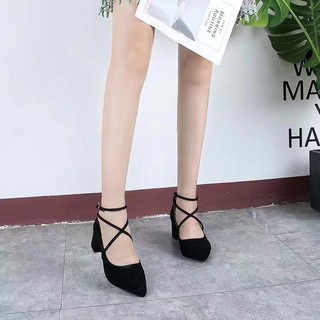 Giầy cao gót da lộn quai chéo 6cm
