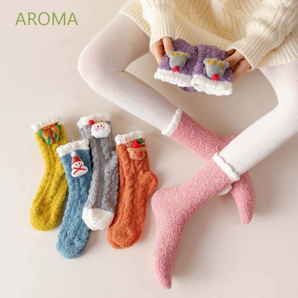 Vớ lông cừu san hô dày giữ ấm thoáng khí họa tiết giáng sinh dễ thương nhiều màu thời trang mùa đông cho nữ