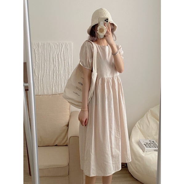 ĐẦM BABYDOLL CARO DRESS thiết kế váy tay bồng nhẹ form suông dáng dài tone màu trẻ trung style ullzang hàn quốc tiểu thư