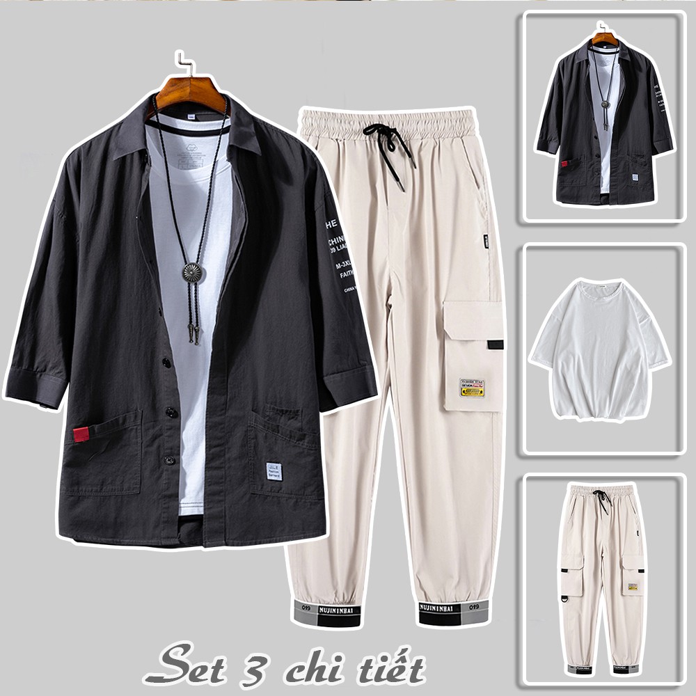 Bộ Quần Áo Nam 3 Chi Tiết Áo Sơ Mi Cổ Đức Kèm Áo Phông Trơn Và Quần Jogger Túi Hộp MENFASHION1989 SET NAM 90000150 | BigBuy360 - bigbuy360.vn