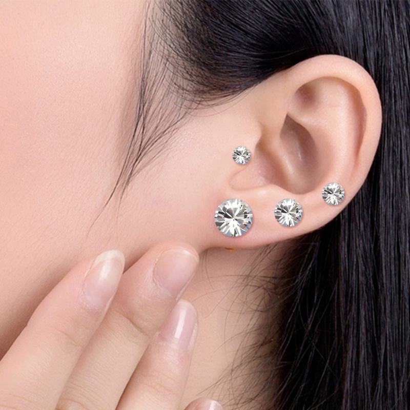 Bông Tai Đính Đá Màu Bạc Đơn Giản Dễ Thương