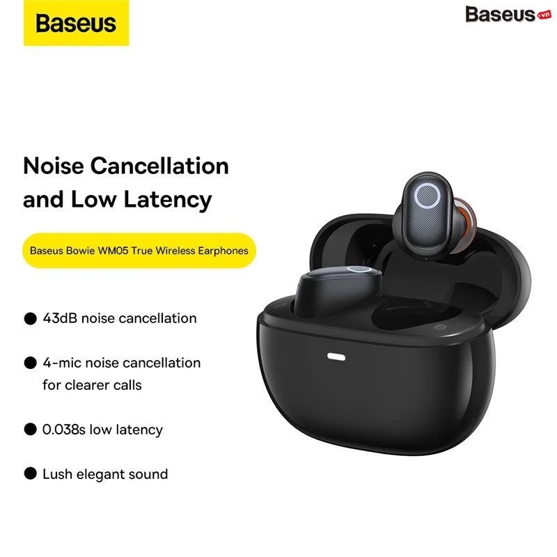 Tai Nghe Chống Ồn Bluetooth Baseus Bowie Wm05 True Wireless Earphones Creamy Thông Minh