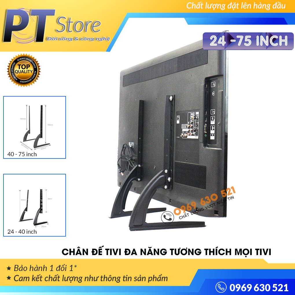 Chân đế tivi đa năng lắp đặt mọi hãng TIVI 24 - 75 inch - Lắp mọi Tivi - Tùy Chỉnh Cao Thấp 3 Cấp Độ