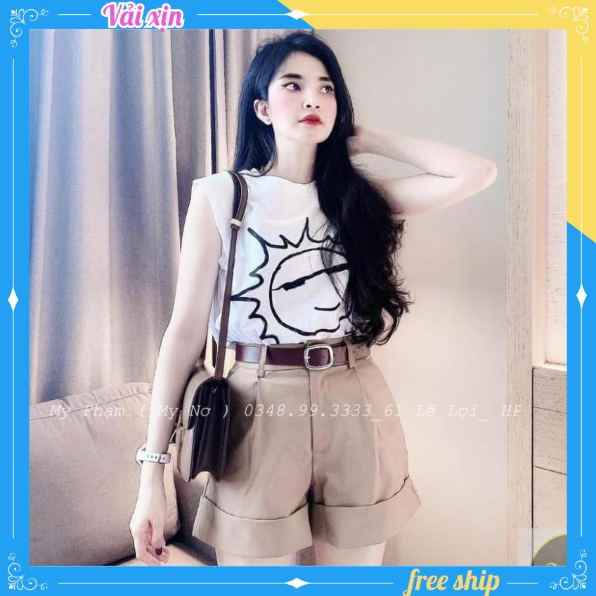 Set áo phông mặt trời mix sooc 2 màu cực chất S04, thời trang nữ Hamoon