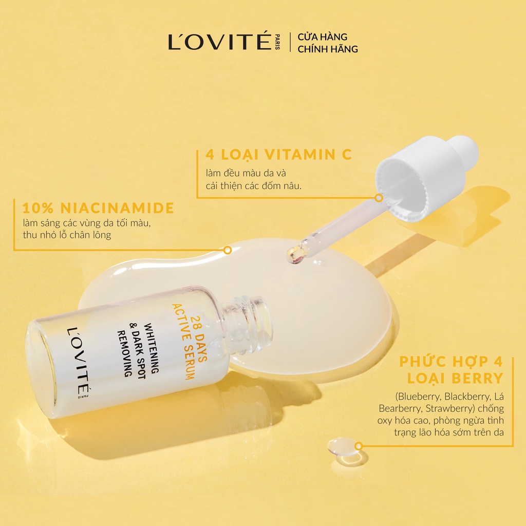 Serum dưỡng sáng Lovite 28 Days Active Serum Whitening &amp; Dark Spot Removing 40ml