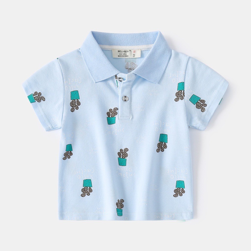 Áo Polo bé trai WELLKIDS  áo có cổ cho bé in hình ngộ nghĩnh QATE 604