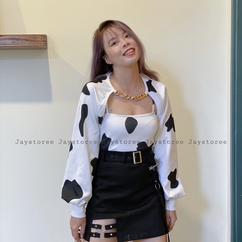 Set Croprop bò sữa tay dài và áo 2 dây