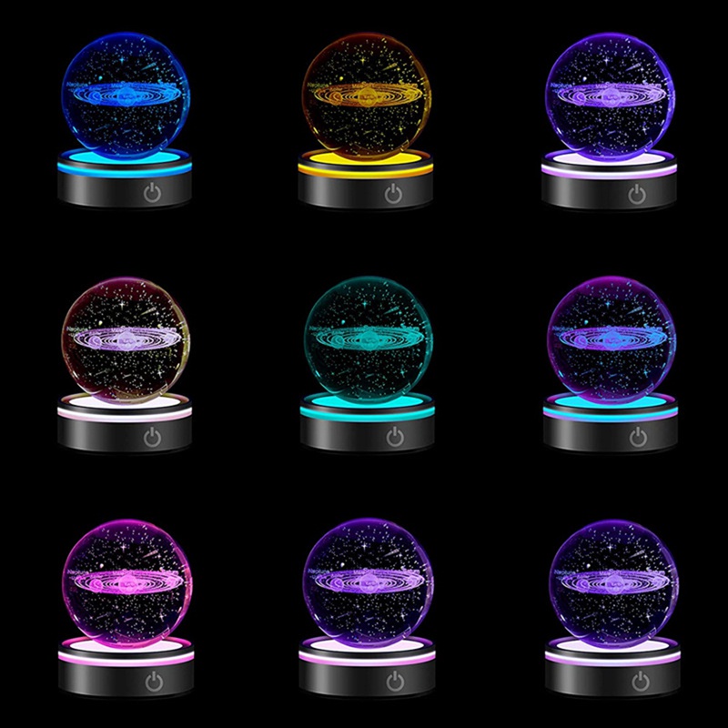 Đế đèn LED tròn cảm ứng nhiều màu sắc 3D pha lê đen cho khung ảnh nghệ thuật