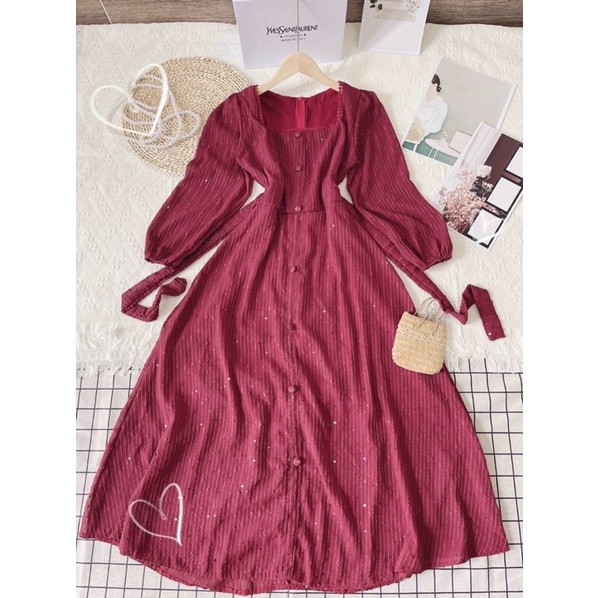 [Bán lỗ xin đánh giá] Đầm dự tiệc đầm trắng cổ vuông tay phồng dáng dài | BigBuy360 - bigbuy360.vn