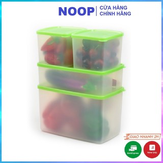 Bộ 4 Hộp Trữ Mát Tupperware Hộp Bảo Quản Rau Hoa Quả Ngăn Mát Tủ Lạnh Nắp Màu Xanh Lá TU30