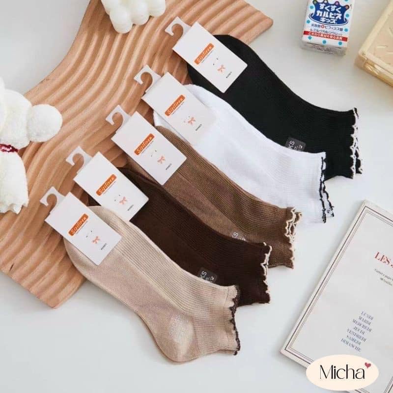 LỐ 10 ĐÔI TẤT CỔ NGĂN VIỀN BÈO PHONG CÁCH VINTAGE CHO NỮ