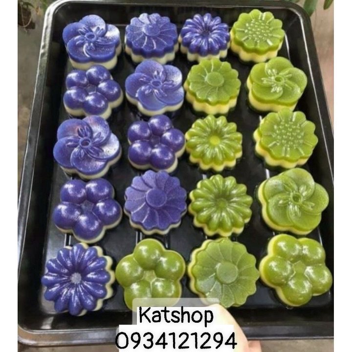 Set 10 khuôn làm thạch rau câu, bánh da lợn hình hoa có nắp đậy chuẩn hafaco
