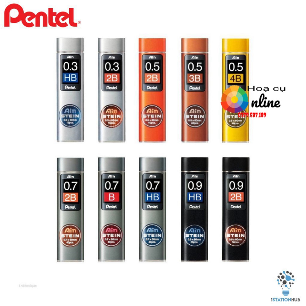 Ruột chì 0.5mm 2B,Ngòi chì Pentel Ain Stein 0.5mm 2B/3B/4B  (Hộp 40 ruột) - Họa cụ online