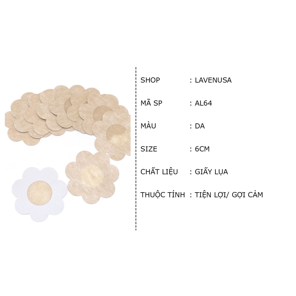 Miếng dán ngực nhũ hoa lụa giấy hình hoa tiện lợi hộp 60 miếng LAVENUSA AL64