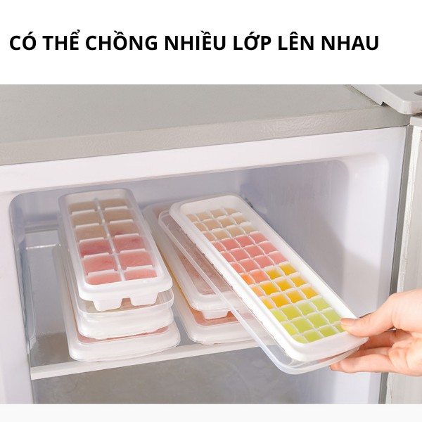 Khay nhựa làm đá cao cấp có nắp đậy vỉ 12 viên đồ dùng nhà bếp