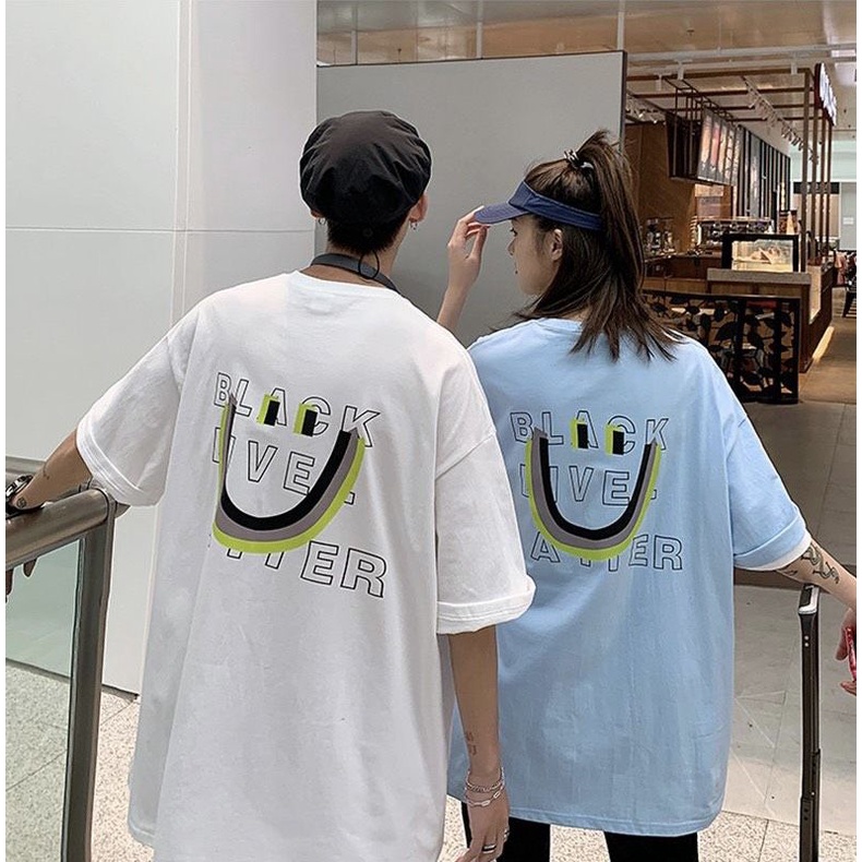 Áo thun tay lỡ Unisex mặt cười Black