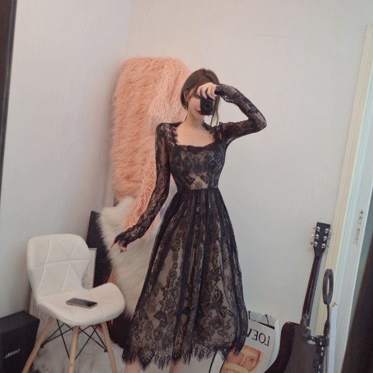 Đầm nữ dáng xòe tay dài midi Emilyshop