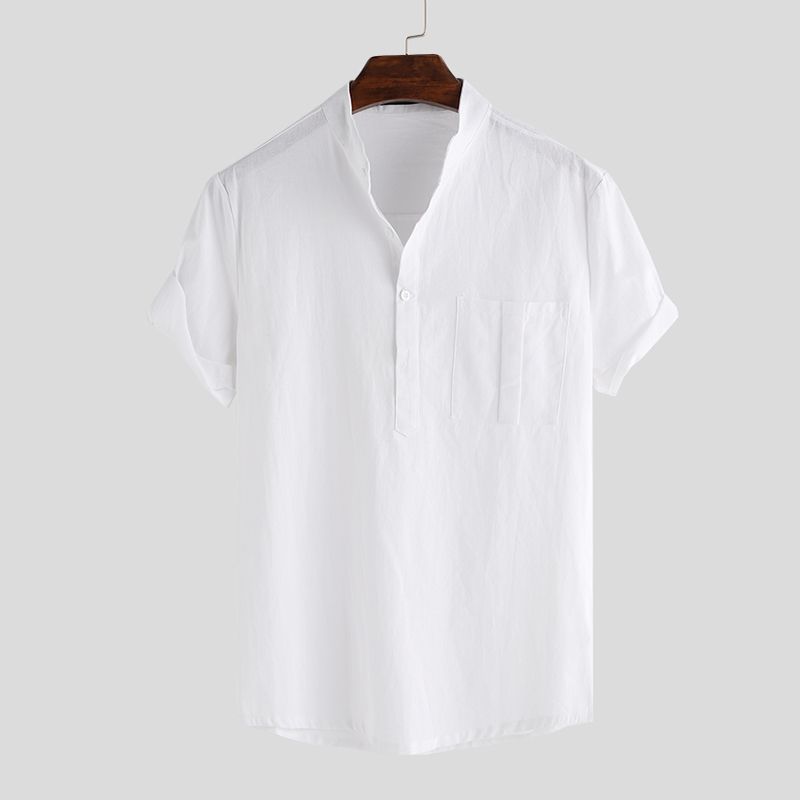 Áo Sơ Mi Vải Lanh Tay Ngắn Dáng Rộng Phong Cách Hip-Hop Cho Nam