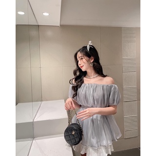 Áo voan nhũ chun eo cộc tay