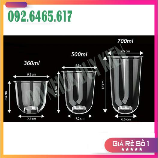 50 Cốc, Ly Nhựa Bầu 500ML (Chữ U) Cốc Nhựa Dùng 1 Lần CÓ NẮP Loại Đẹp Đựng Đồ Uống - Có Thể Dập Được Màng