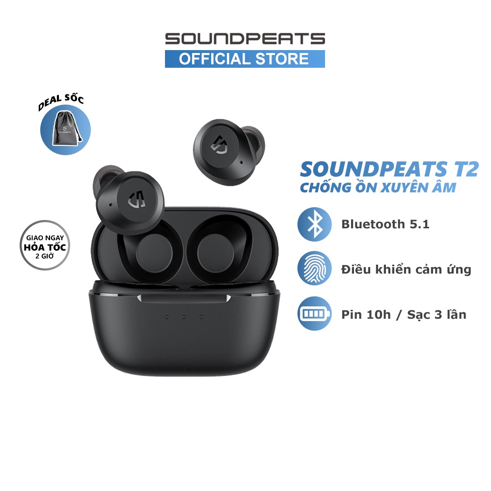 Tai nghe True Wireless SoundPEATS T2 Xuyên Âm, Chống Ồn Bluetooth 5.1