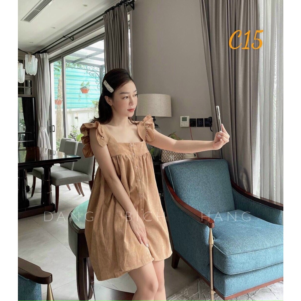 [Miễn Phí Ship 2022]ĐẦM HAI DÂY BÈO, ĐẦM MẶC ĐI CHƠI, ĐẦM BẦU CỔ VUÔNG ĐÍNH NÚT KIỂU DÁNG BABYDOLL DỄ THƯƠNG