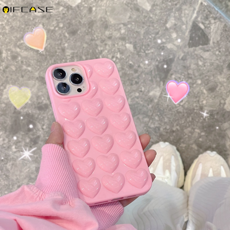 Ốp Điện Thoại Màu Trơn Hình Trái Tim 3D Chống Sốc Cho iPhone 13 12 Mini Pro Max XS Max XR X 7 8 6s Plus