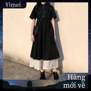 Đầm hai dây giả váy nữ màu đen phong cách hàn quốc thời trang |
