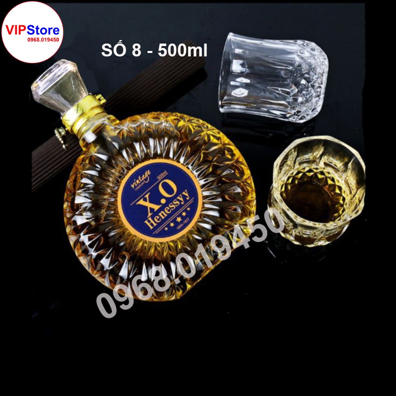 Vỏ Bình Thủy Tinh XO Tròn Đựng Rượu 500ml, Bình Ngâm Rượu XO Cao Cấp, CTT-08