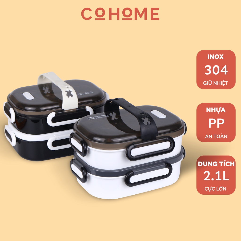 Hộp cơm giữ nhiệt 3 tầng COHOME, ruột inox 304 cao cấp, thiết kế gọn nhẹ dễ mang theo