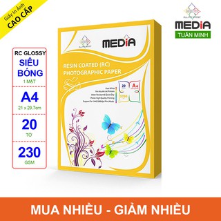 Giấy in ảnh cao cấp media rc 1 mặt siêu bóng a4 230gsm 20 tờ
