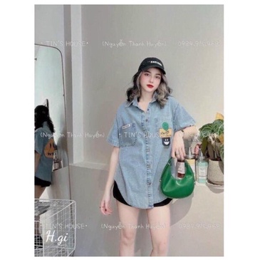 Áo bầu sơ mi bò đuôi tôm form rộng có túi- jean quảng châu mềm mịn