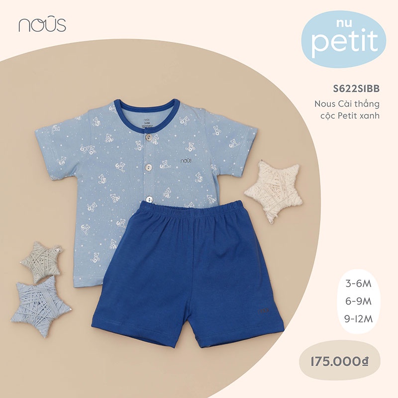 Bộ Quần Áo Cộc Cài Thẳng Nous Màu Xanh Bạc Hà - Chất Liệu Nu Petit Kháng Khuẩn (Size Từ 3-6 Tháng Đến 6-12 Tháng)